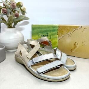 NAOT Whetu Leather Sandal Strappy Sandstone/Suede Gray/Silver Women 36/5 NWB